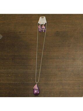 NWT Sophia Collection Studded Triangle Necklace Earring Set Silver / Purple 30"